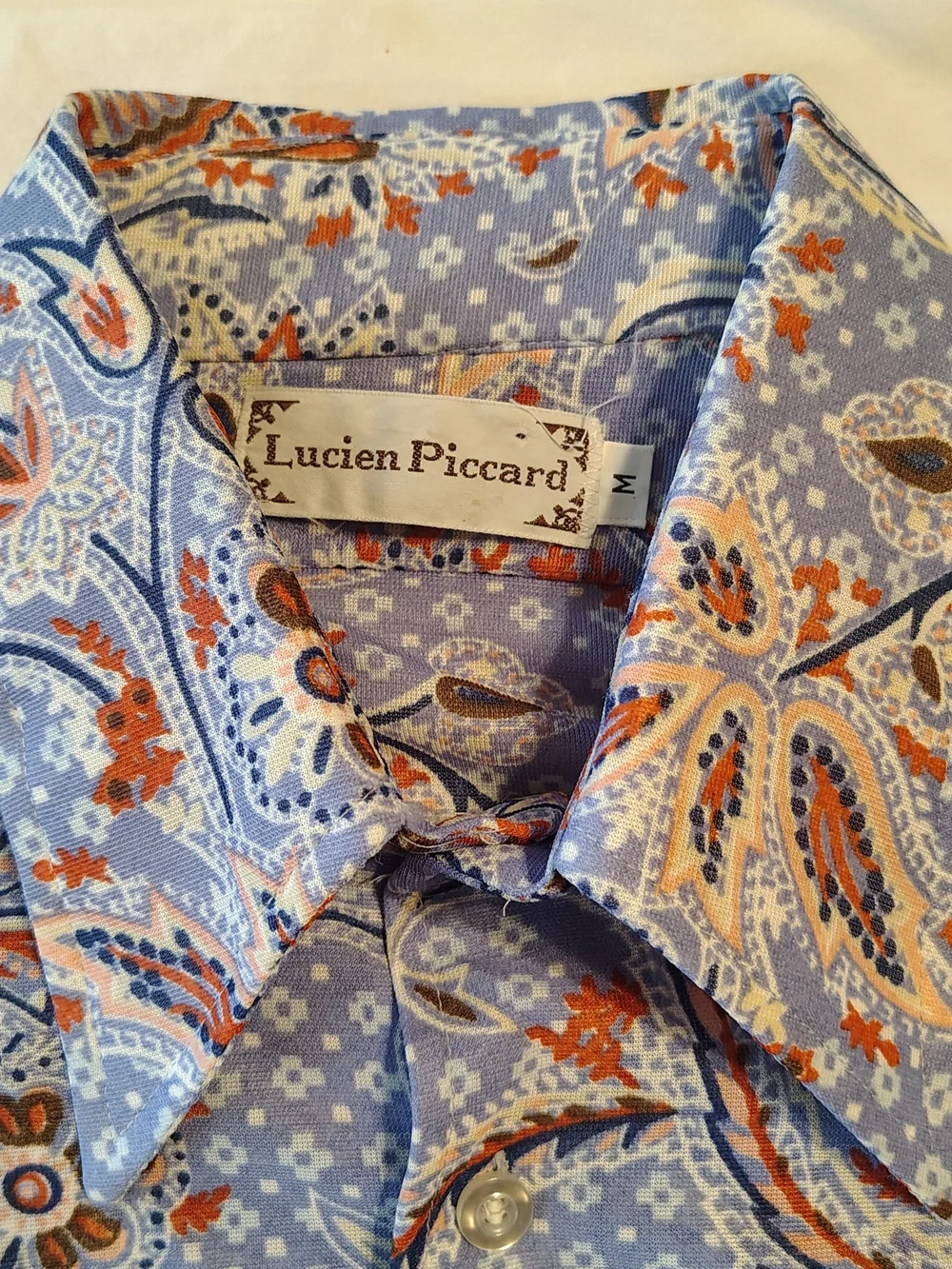 Lucien Piccard 1970's Men’s Blue Paisley Butterfly Collar Disco Shirt Size M - Picture 3 of 10